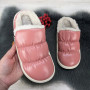 Тапочки чуни женские закрытые Fashion пудровые эко-кожа на меху 4200