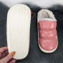 Тапочки чуни женские закрытые Fashion пудровые эко-кожа на меху 4200