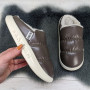 Тапочки чуни женские закрытые Fashion Коричневые эко-кожа на меху 4200