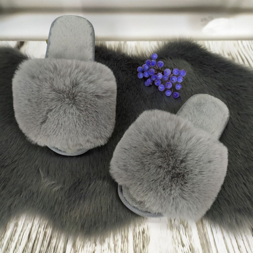 Хутряні тапочки жіночі хутро штучний песець сірі 2426