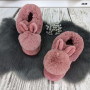 Тапочки чуни женские пудровые закрытые с большим помпоном и ушками 2639