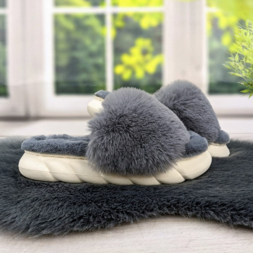 Капці хутряні жіночі сірі на платформі Fangre 4184