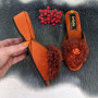 Капці жіночі Inblu на танкетці з відкритим носком і хутряним помпоном помаранчевого кольору 2713-2