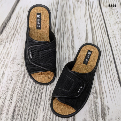 Капці чоловічі відкриті Белста чорні на липучці сітка коркова устілка 3344