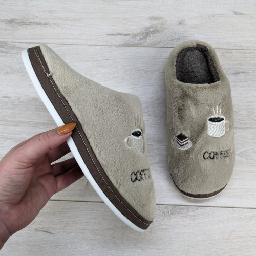 Капці чоловічі домашні теплі бежеві на м'якій гумовій підошві 3618