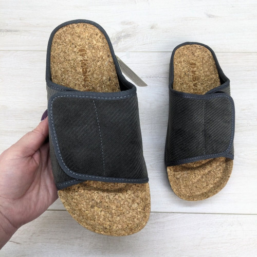 Тапочки чоловічі домашні Inblu на липучці сірі з корковою устілкою 3506