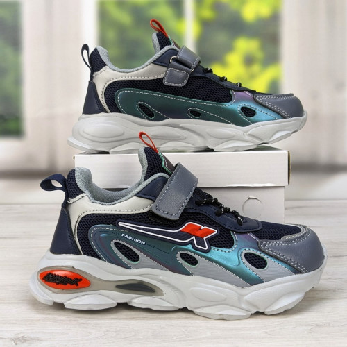 Кросівки дитячі для хлопчика сині з сірим еко-шкіра з сіткою ВВТ 5163