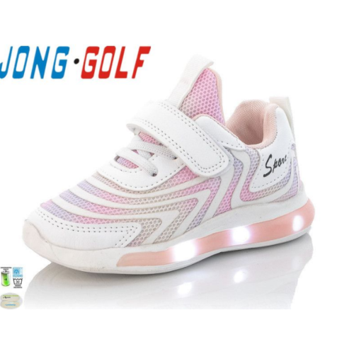 Кросівки дитячі Jong Golf для дівчинки білі з рожевим з LED підсвічуванням 5062