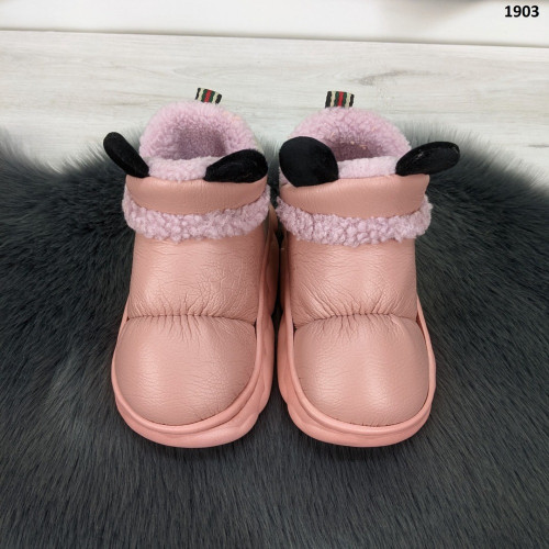 Тапочки чуни детские для девочки высокие пудровые экокожа с ушками 1903