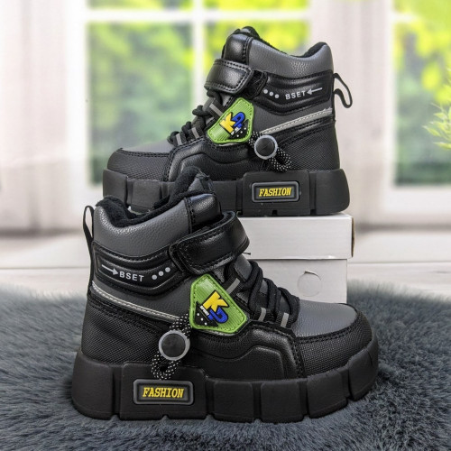 Ботинки зимние для мальчика черные с серым Lilin Shoes 5191
