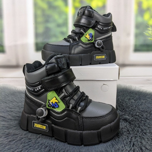 Ботинки зимние для мальчика черные с серым Lilin Shoes 5191