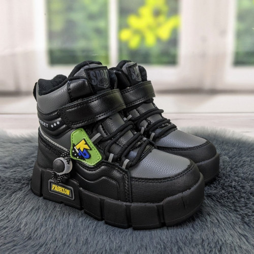 Ботинки зимние для мальчика черные с серым Lilin Shoes 5191