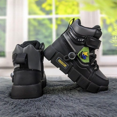 Ботинки зимние для мальчика черные с серым Lilin Shoes 5191