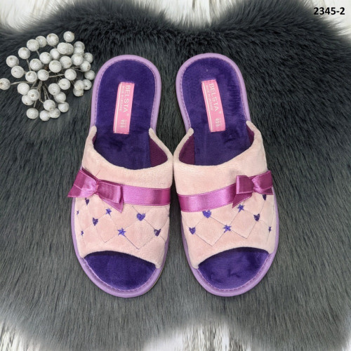 Жіночі кімнатні тапочки Белста з відкритим носком, велюрові, бузкові з фіолетовим 2345-2