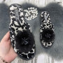 Тапочки комнатные женские Белста с открытым носком и пушком черно-белые 2677