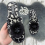 Тапочки комнатные женские Белста с открытым носком и пушком черно-белые 2677