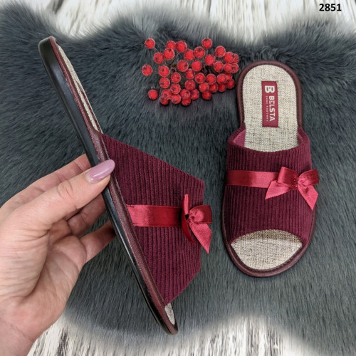 Тапочки жіночі домашні Белста з відкритим носком вельветові бордові 2851