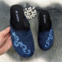 Тапочки домашние женские Inblu синие велюровые с вышивкой на танкетке 2993
