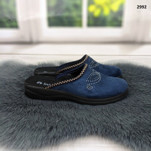 Тапочки домашние женские Inblu синие велюровые на танкетке 2992