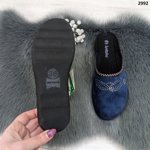 Тапочки домашние женские Inblu синие велюровые на танкетке 2992