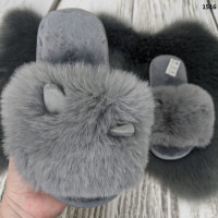 Тапочки женские меховые искусственный песец с ушками серые 2426-2