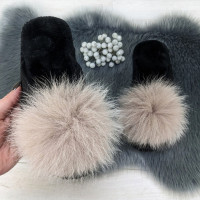 Капці жіночі повстяні для ламінату з натуральним хутром Slippers бежеві 4243