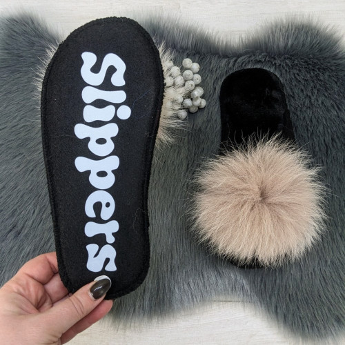 Капці жіночі повстяні для ламінату з натуральним хутром Slippers бежеві 4243