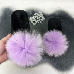 Капці жіночі повстяні для ламінату з натуральним хутром Slippers лавандові 4243