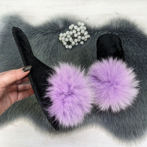 Капці жіночі повстяні для ламінату з натуральним хутром Slippers лавандові 4243