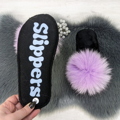 Капці жіночі повстяні для ламінату з натуральним хутром Slippers лавандові 4243