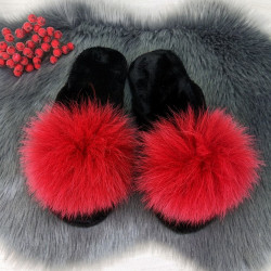 Капці жіночі повстяні для ламінату з натуральним хутром Slippers червоні 4243
