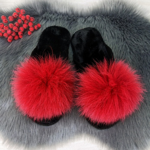Капці жіночі повстяні для ламінату з натуральним хутром Slippers червоні 4243