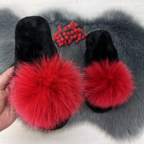 Капці жіночі повстяні для ламінату з натуральним хутром Slippers червоні 4243