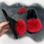 Капці жіночі повстяні для ламінату з натуральним хутром Slippers червоні 4243