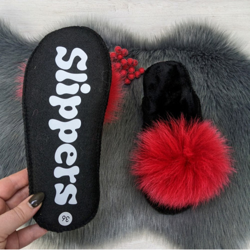 Капці жіночі повстяні для ламінату з натуральним хутром Slippers червоні 4243