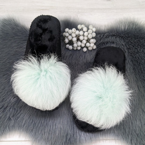 Капці жіночі повстяні для ламінату з натуральним хутром Slippers м'ятні 4243