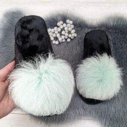 Капці жіночі повстяні для ламінату з натуральним хутром Slippers м'ятні 4243
