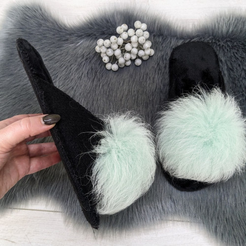 Капці жіночі повстяні для ламінату з натуральним хутром Slippers м'ятні 4243