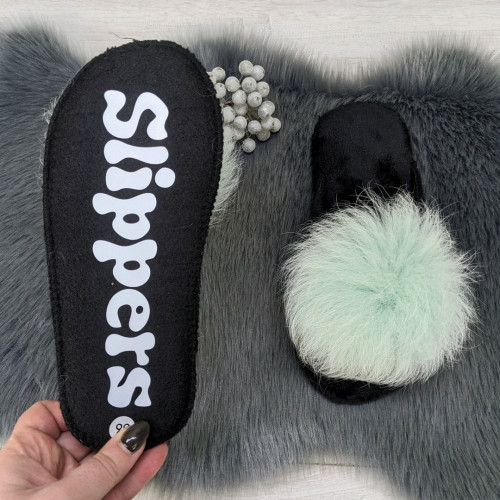 Капці жіночі повстяні для ламінату з натуральним хутром Slippers м'ятні 4243