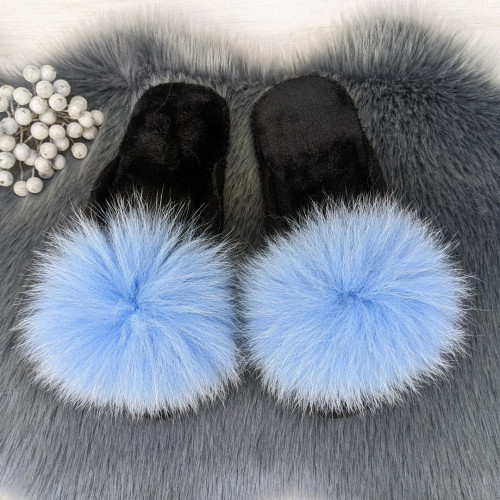 Тапочки женские войлочные для ламината с натуральным мехом Slippers голубые 4243