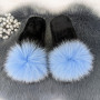 Тапочки женские войлочные для ламината с натуральным мехом Slippers голубые 4243