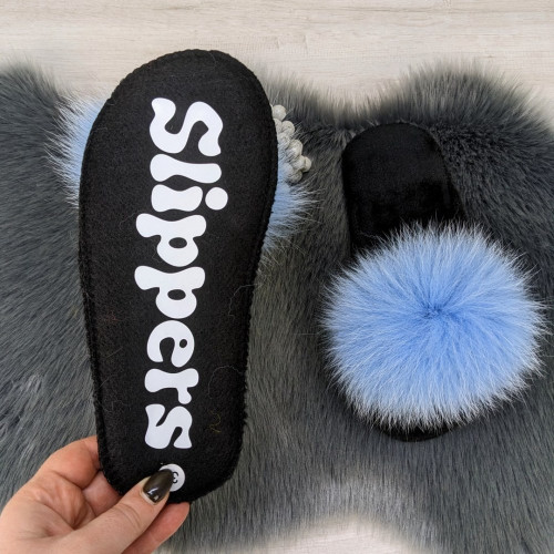 Тапочки женские войлочные для ламината с натуральным мехом Slippers голубые 4243