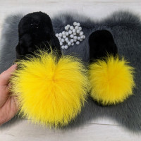 Капці жіночі повстяні для ламінату з натуральним хутром Slippers жовті 4243