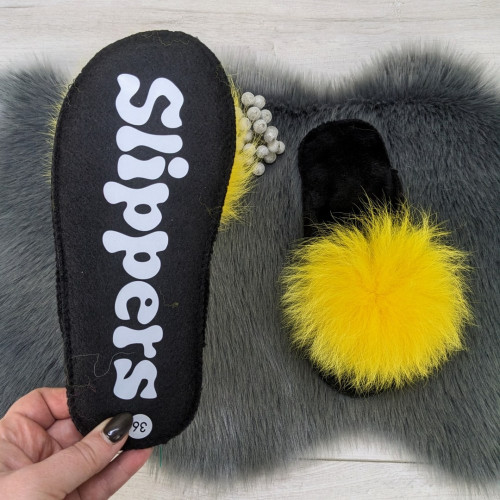 Тапочки женские войлочные для ламината с натуральным мехом Slippers желтые 4243