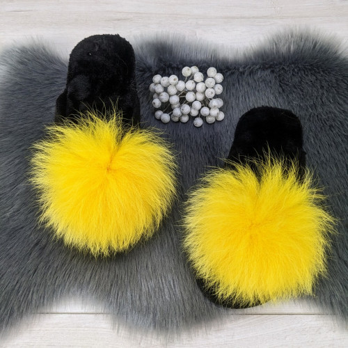 Тапочки женские войлочные для ламината с натуральным мехом Slippers желтые 4243
