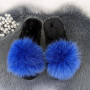 Тапочки женские войлочные для ламината с натуральным мехом Slippers синие 4243
