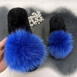 Капці жіночі повстяні для ламінату з натуральним хутром Slippers сині 4243