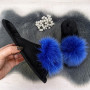 Тапочки женские войлочные для ламината с натуральным мехом Slippers синие 4243