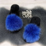 Тапочки женские войлочные для ламината с натуральным мехом Slippers синие 4243