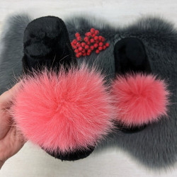 Капці жіночі повстяні для ламінату з натуральним хутром Slippers коралові 4243